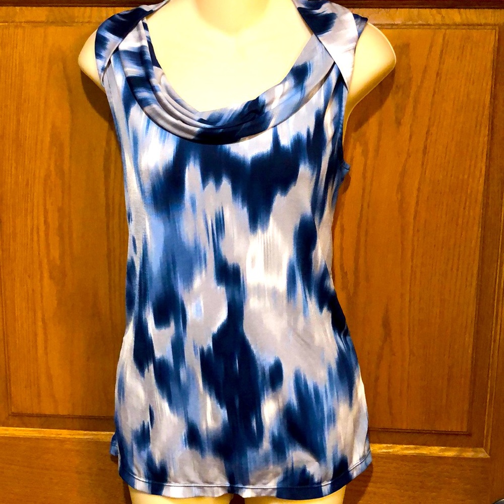 Anne Klein Blue and Silver Cowl Neck Knit Top, M